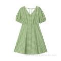 New Design Women Fashion Cotton Button Plaid Dress